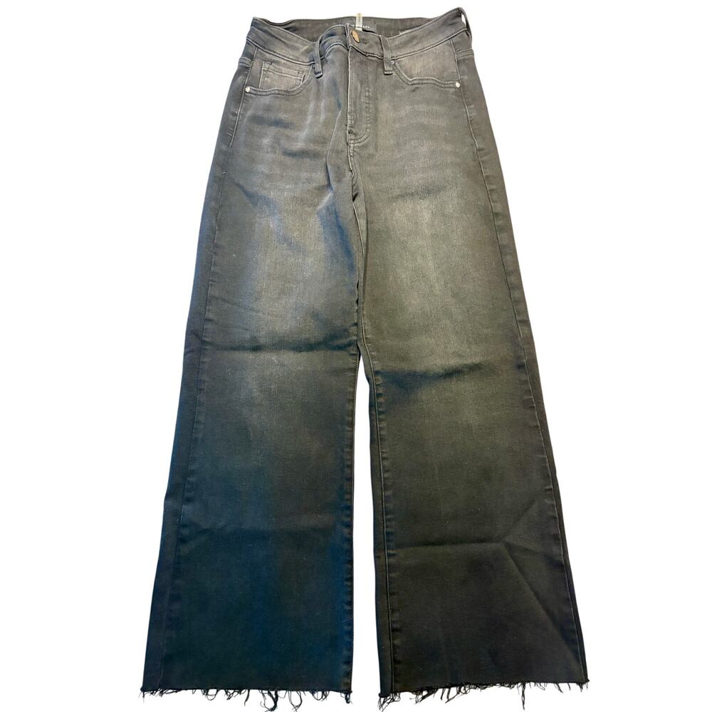Risen High Rise Wide Leg Black Jeans Raw Hem Size 7 28 29"